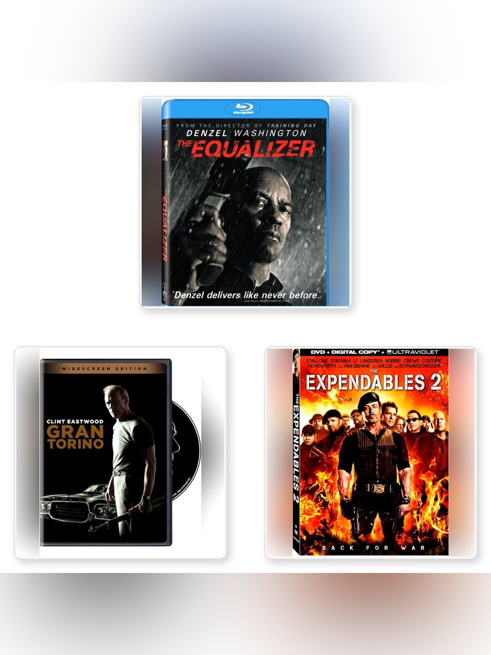 Action Movie Bundle Equalizer Blu-ray Gran Torino Expendables 2 DVD